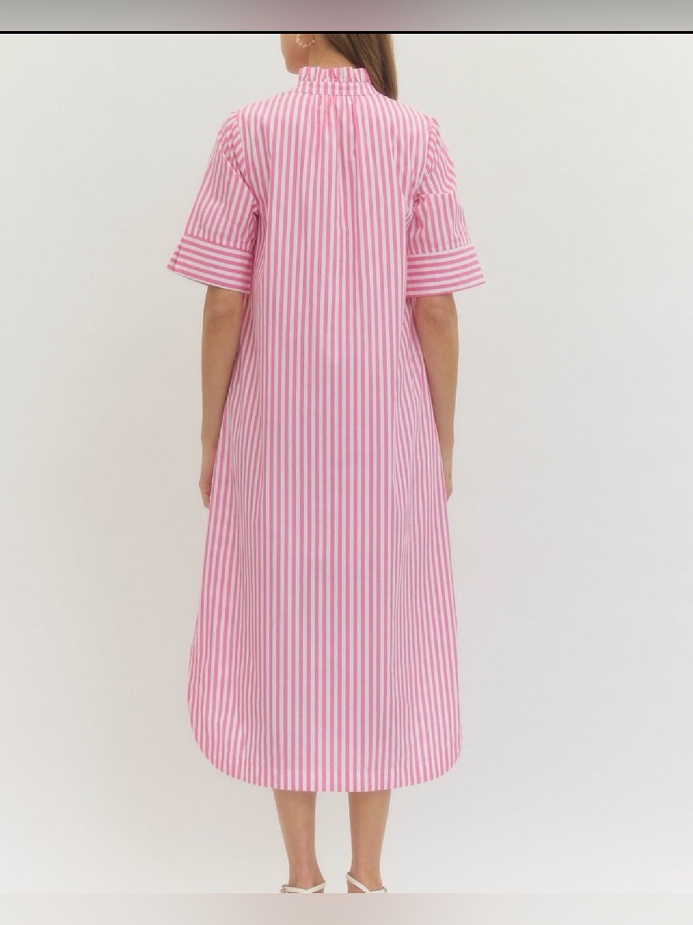 entro Pink and White Vertical-Strip Shirt Dress - Picture 3 of 6
